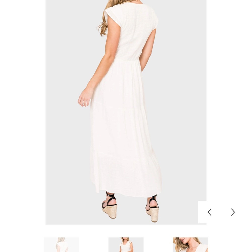 Flutter Sleeve Smocked V-Neck Tiered Maxi Dress